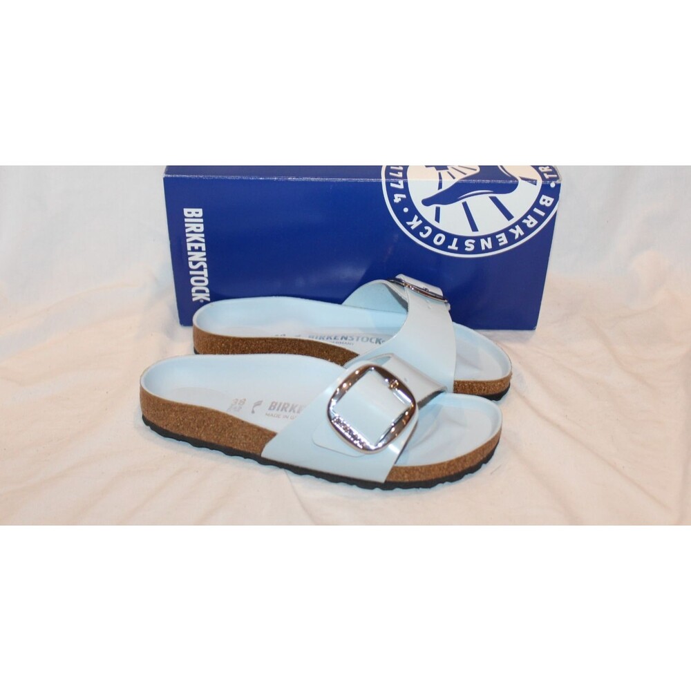 Birkenstock Women Madrid Big Buckle Leather High Shine Sandals Blue EU 37 NAR